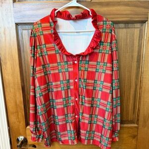 Vibrant Plaid Ruffled Blouse